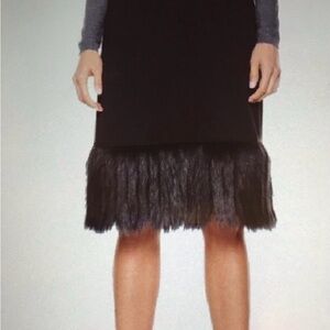 Adrienne Landau Black Faux fur trim  Midi Skirt 3x NWT